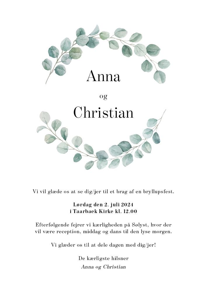Romantisk - Anna og Christian Bryllupsinvitation